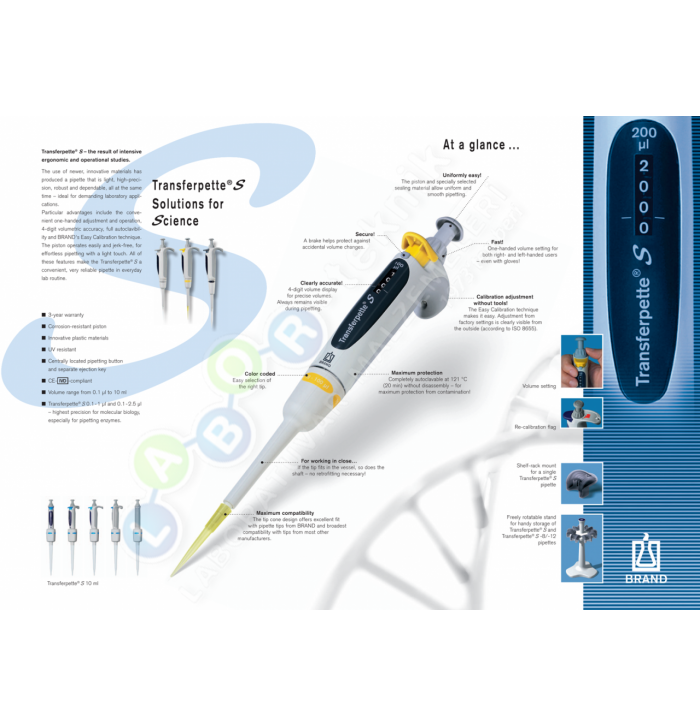 BRAND 705828 Transferpette® S 50 µL Sabit Hacimli Otomatik Pipet
